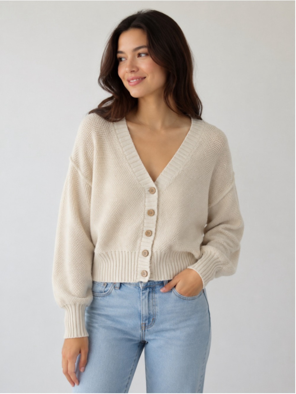 Free People FP Beach Cardigan Women’s S Cream Cotton Chunky Knit Button Sweater